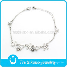 TKB-JB0011 Elegant beautiful flowers bows hearts chain silver 316L stainless steel charm bracelets for women